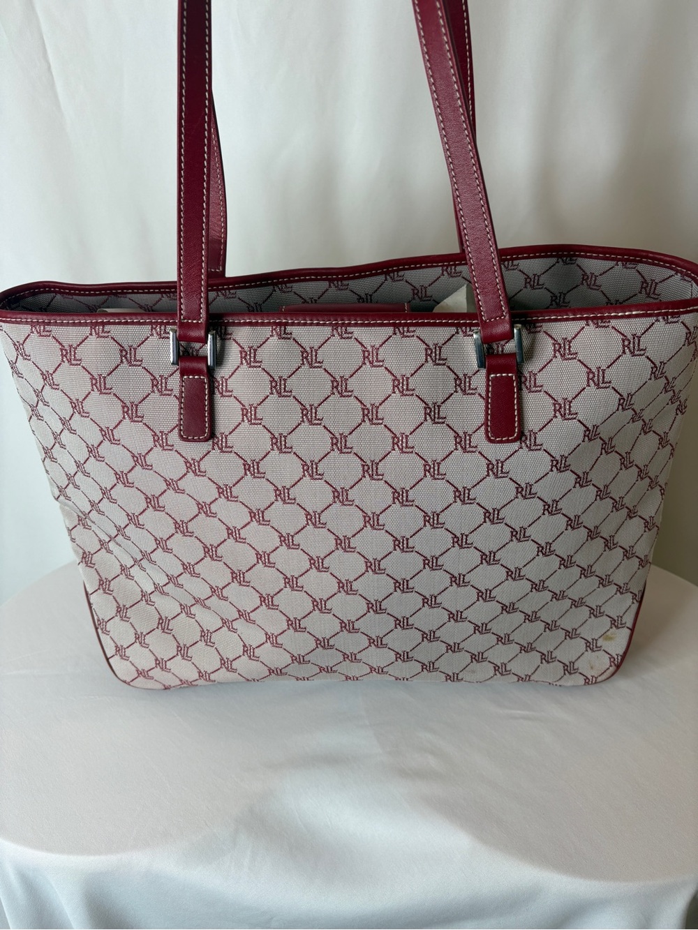 Ralph Lauren Burgundy Monogram Canvas Tote